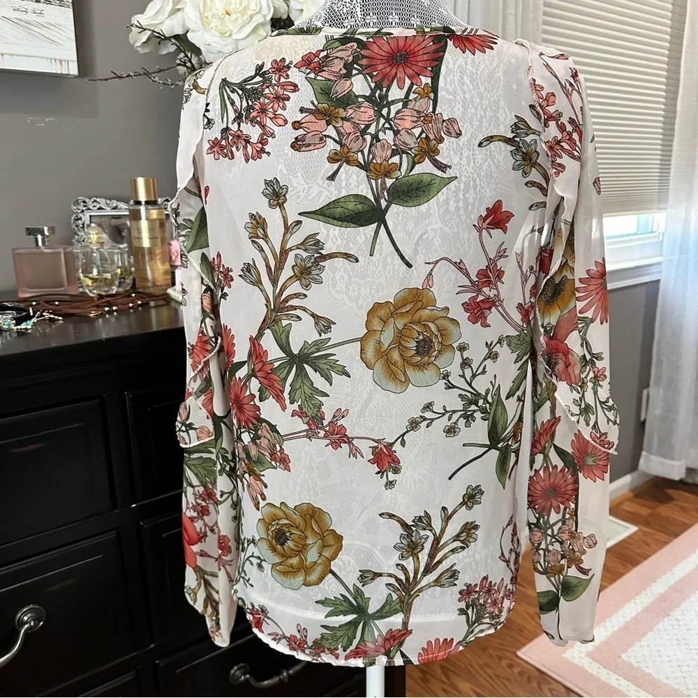 Charlotte Russe Floral Ruffle Sleeve Sheer Peasant Blouse | Size M - Picture 8 of 13